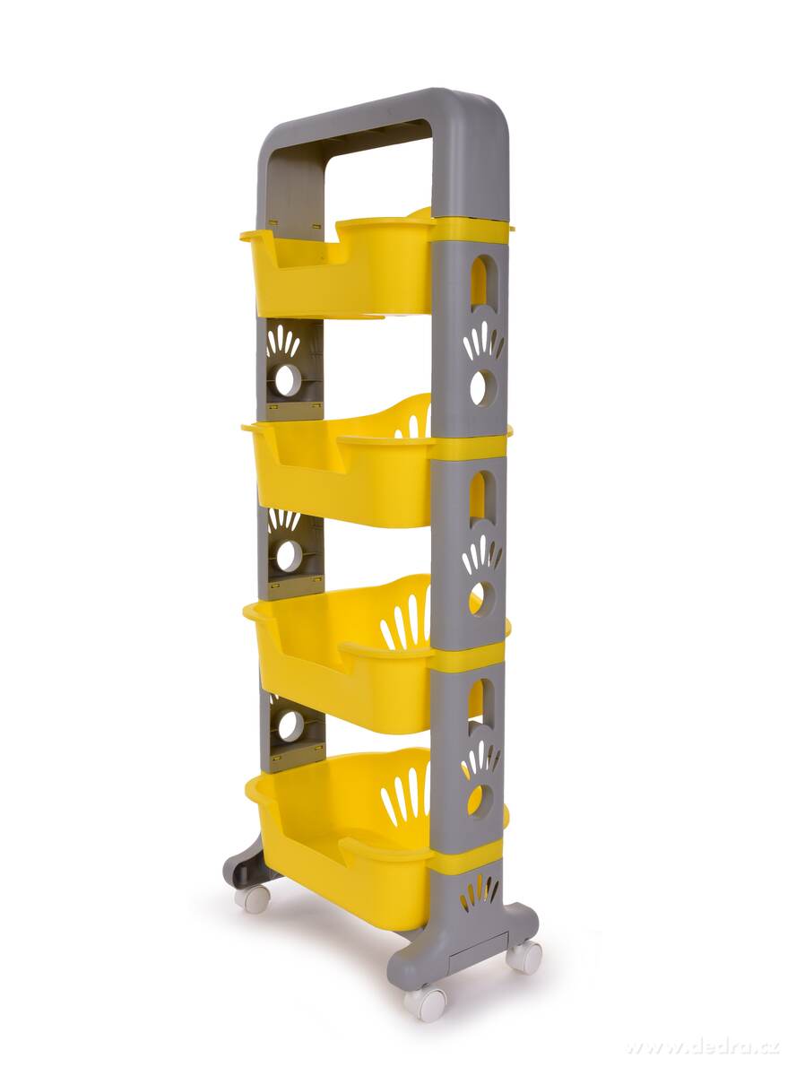Műanyag gurulós tároló polc 115 cm 4 szintes - Szürke/sárga