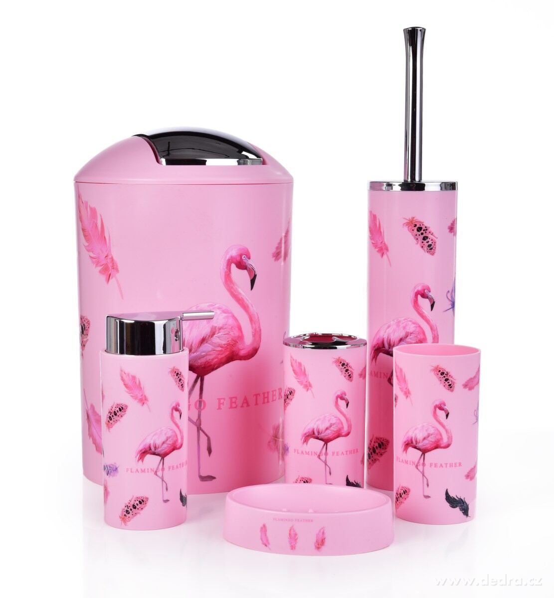 Fürdőszoba szett 6 részes - rózsaszín flamingós