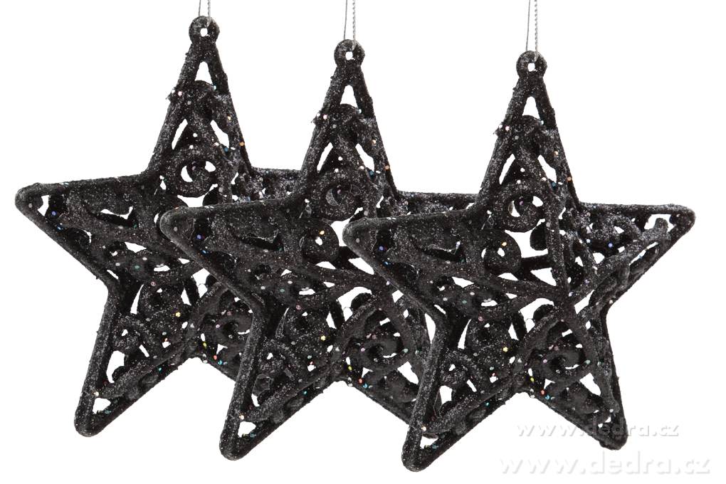 Karácsonyi dísz csillag formájú 11 cm 3 darab - fekete