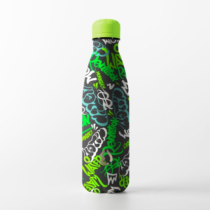 Italtartó palack, termosz, fém kulacs 500 ml - Fashion Graffiti green