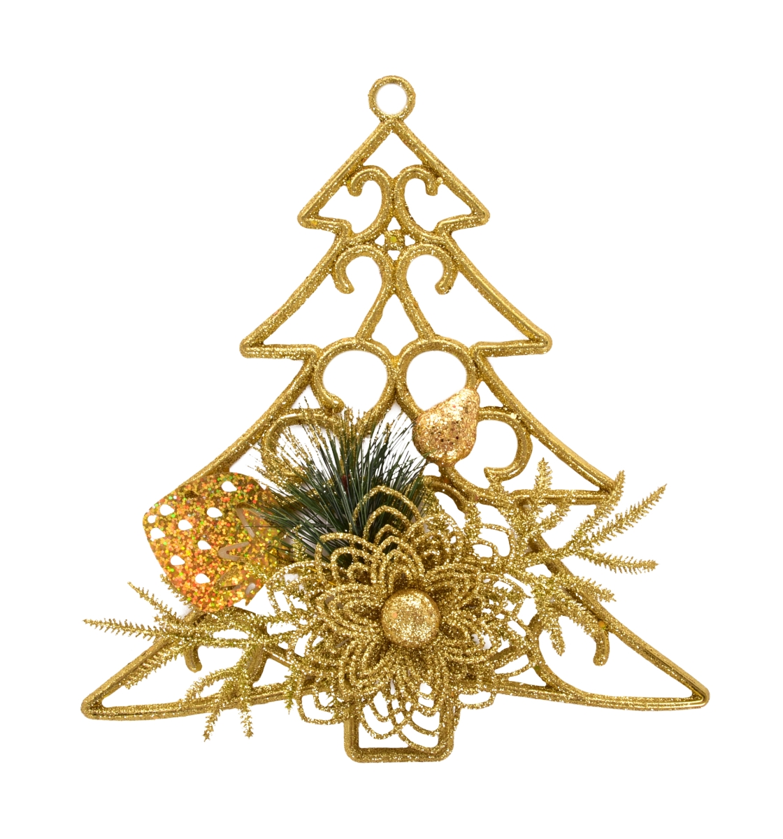 Fenyő formájú felakasztható karácsonyi dekoráció 25 cm - arany színű