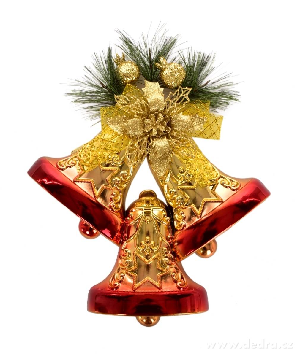 Harangok formájú felakasztható dekoráció 33 cm - piros/arany