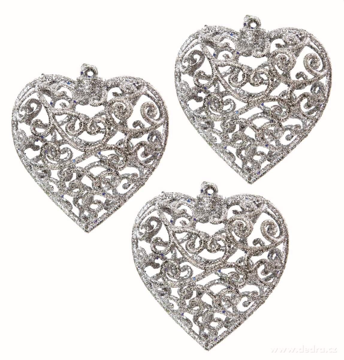 Karácsonyi dísz szív formájú 3 darab - ezüst