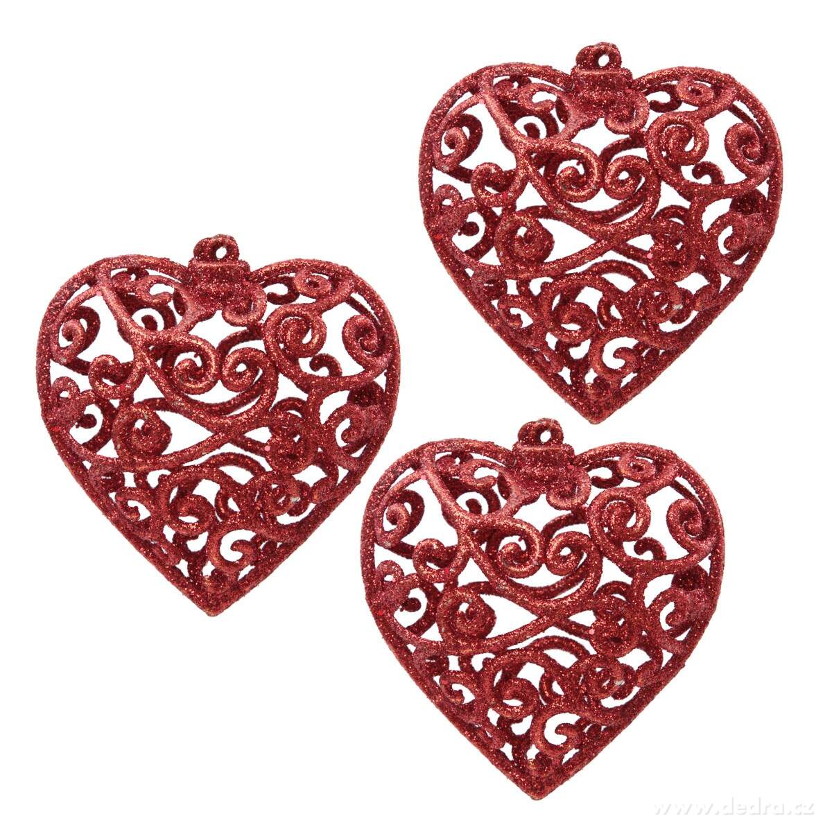 Karácsonyi dísz szív formájú 3 darab - piros